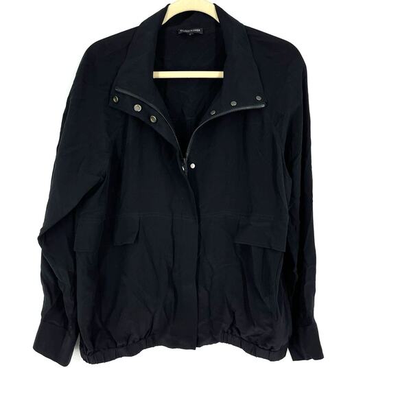 Eileen Fisher 100% Silk Zip Jacket Black Size Small - Picture 1 of 13